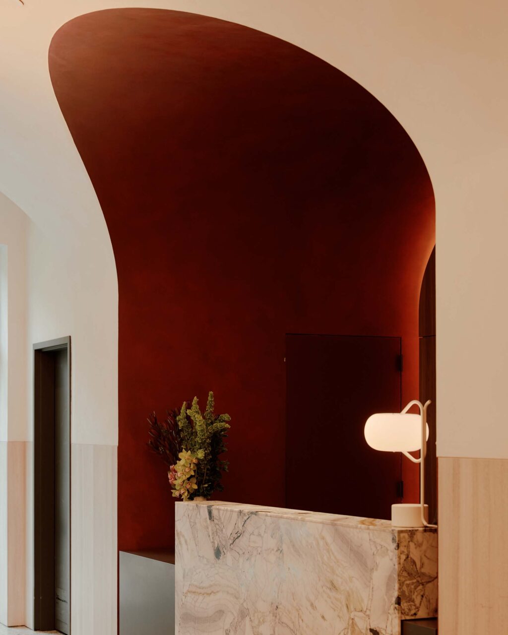 reception desk in curved alcove