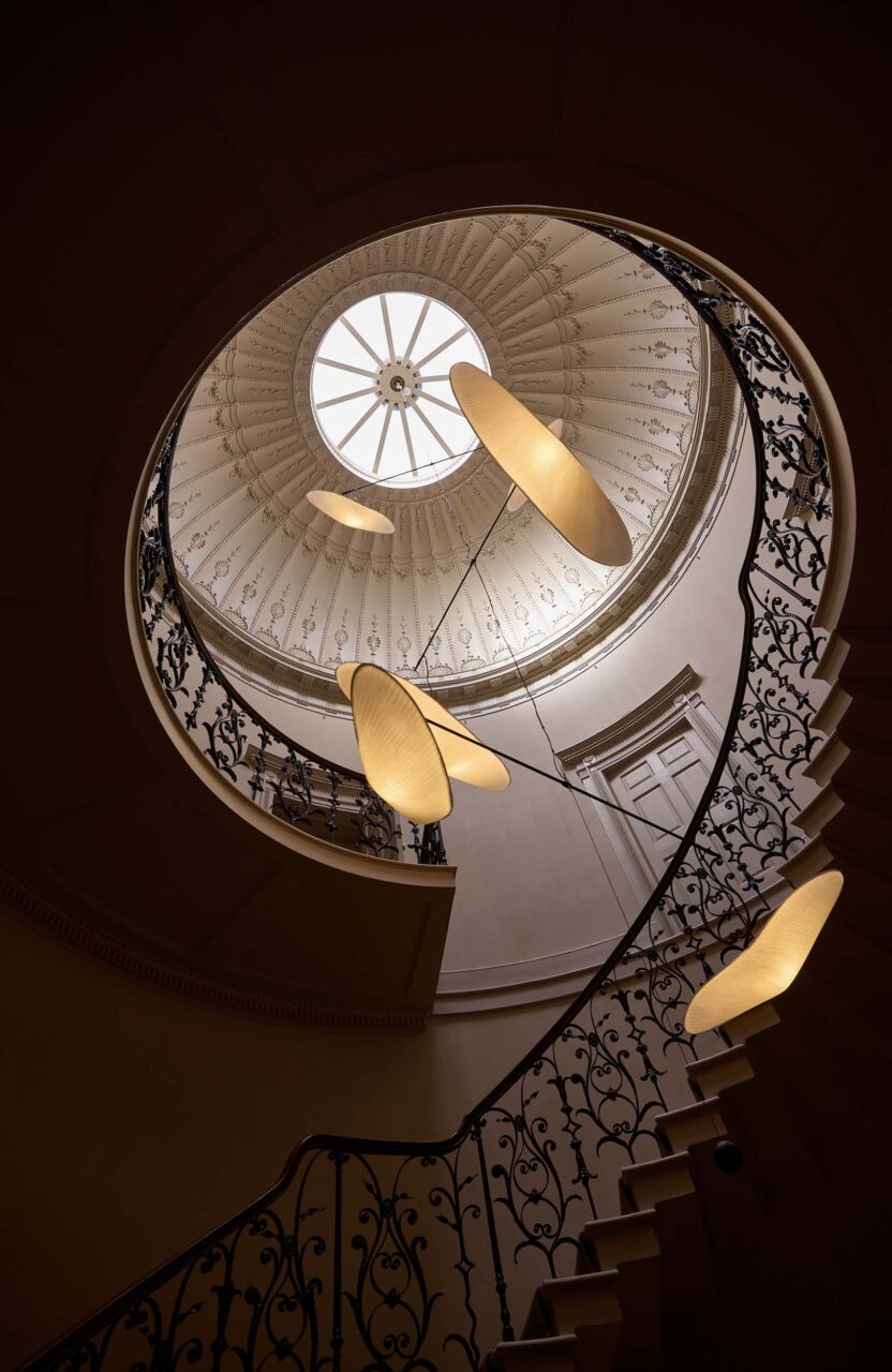 stairway light by skylight and sculptural lighting