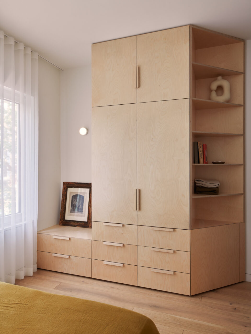 millwork shelving with angled edge