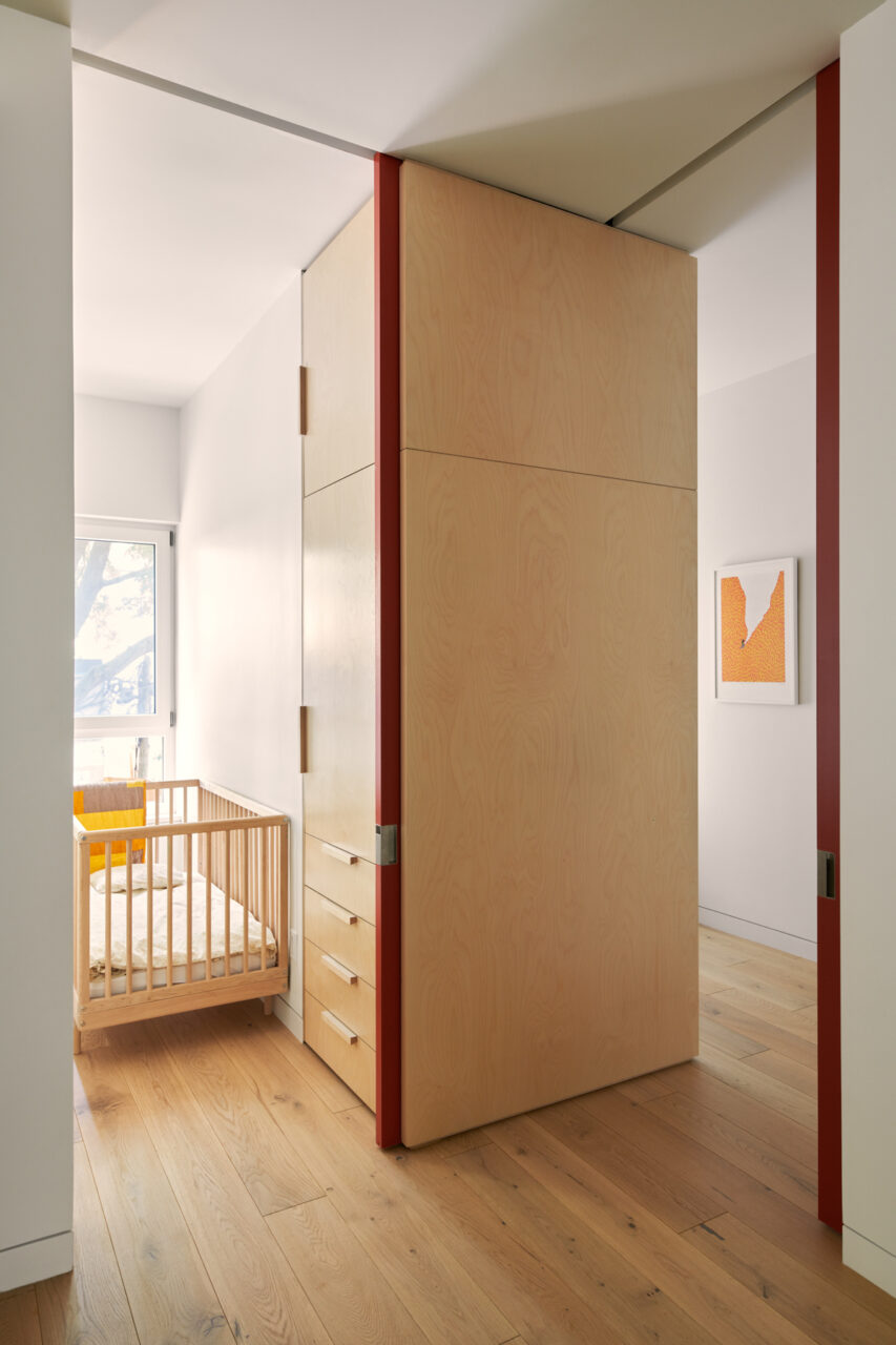 bedrooms connected to one another by pocket doors