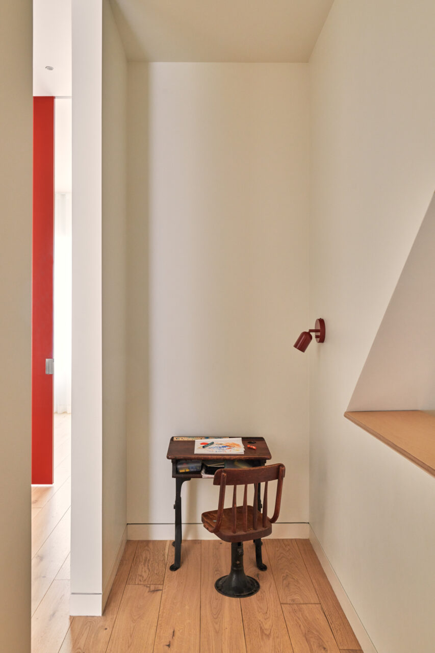 desk by staircase