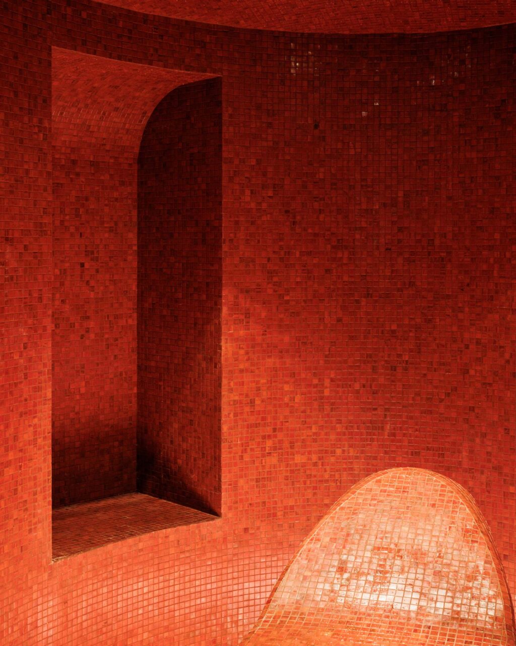steam room with niche