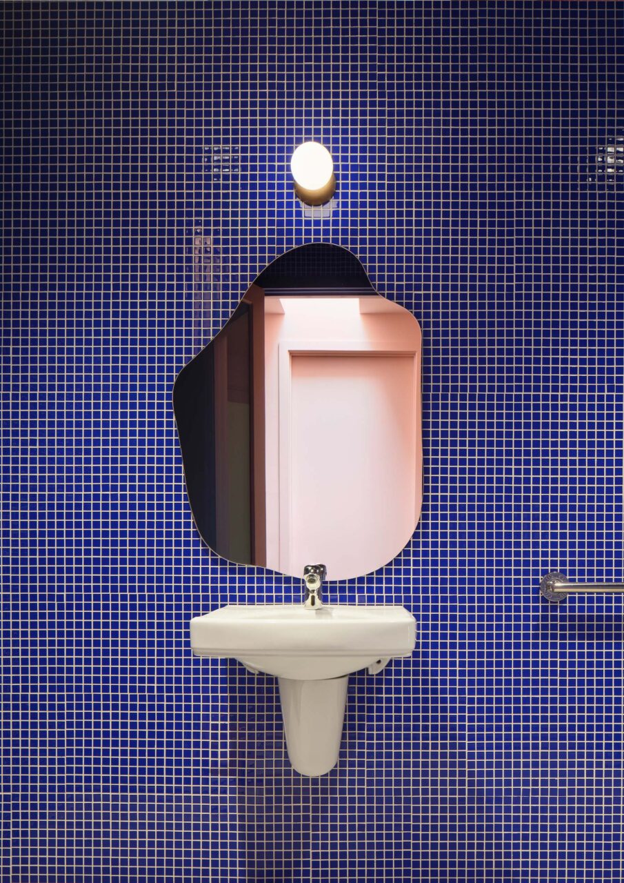 blue-tiled bathroom