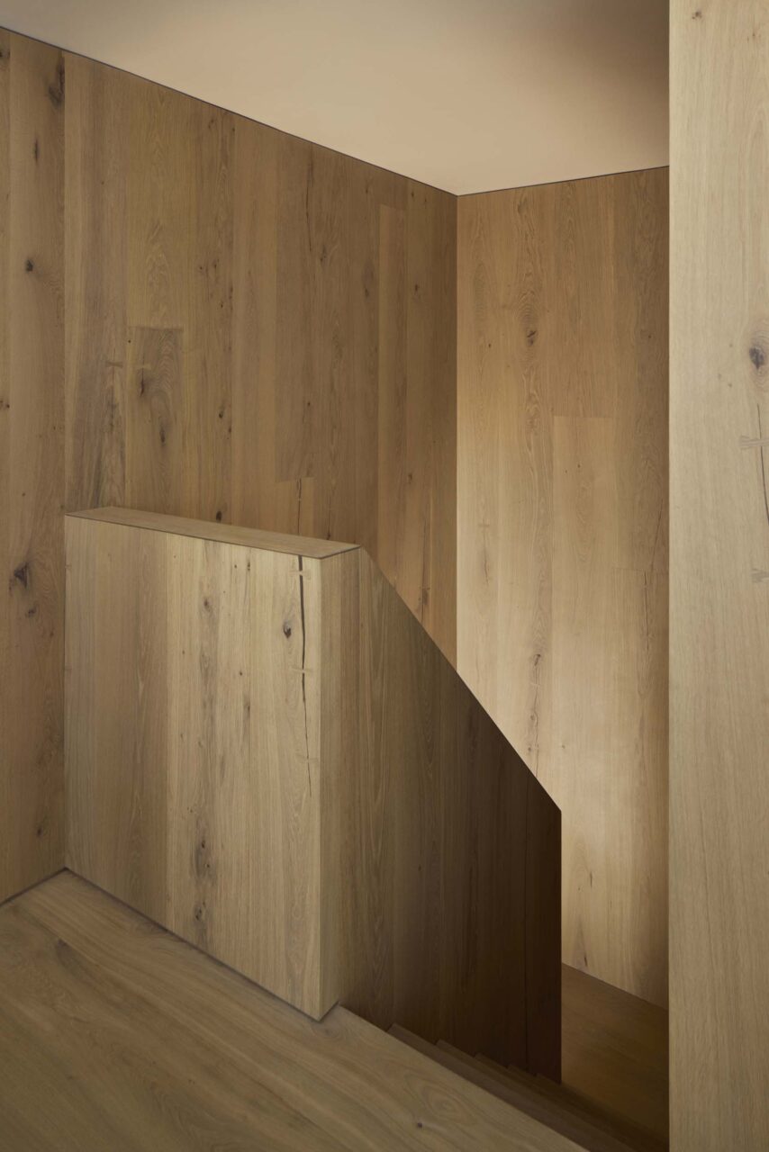 stairwell clad in wood