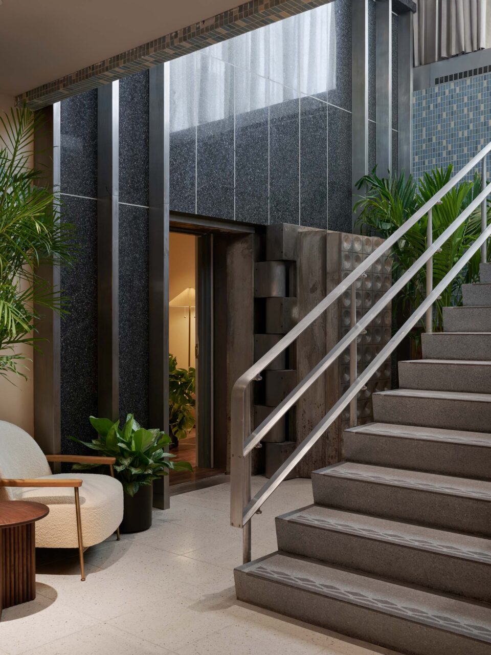 stairs to basement bar