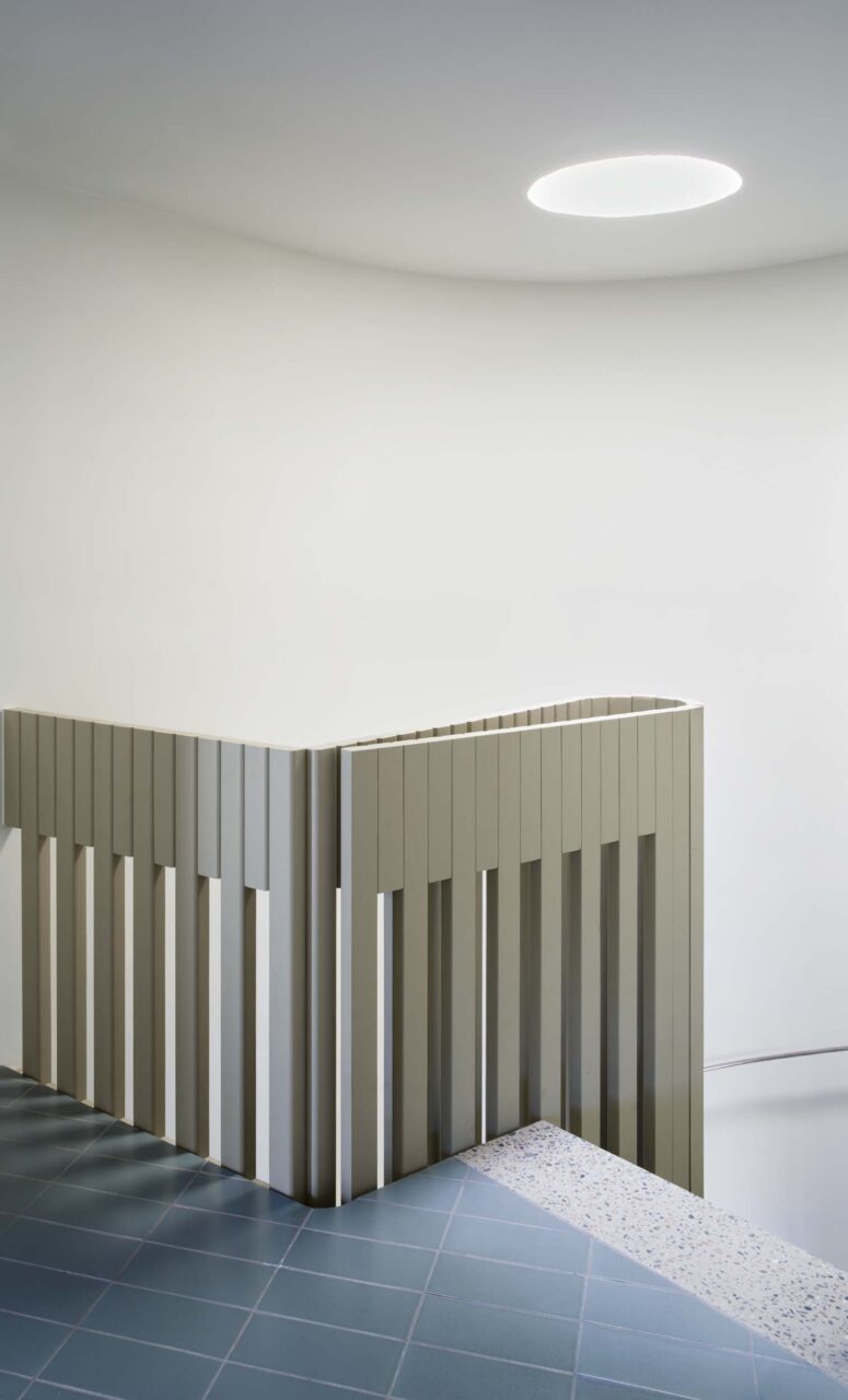 stairs with beveled railing