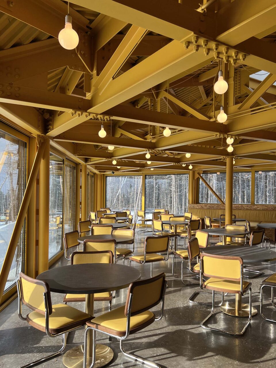saffron beams in ski hut