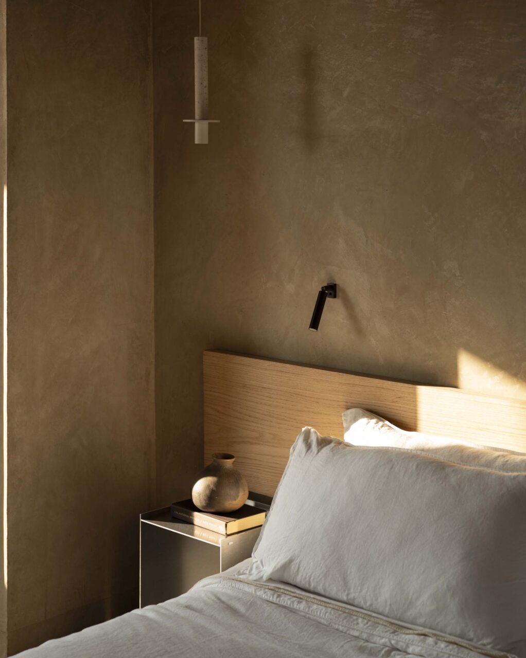 bedroom with wood and steel