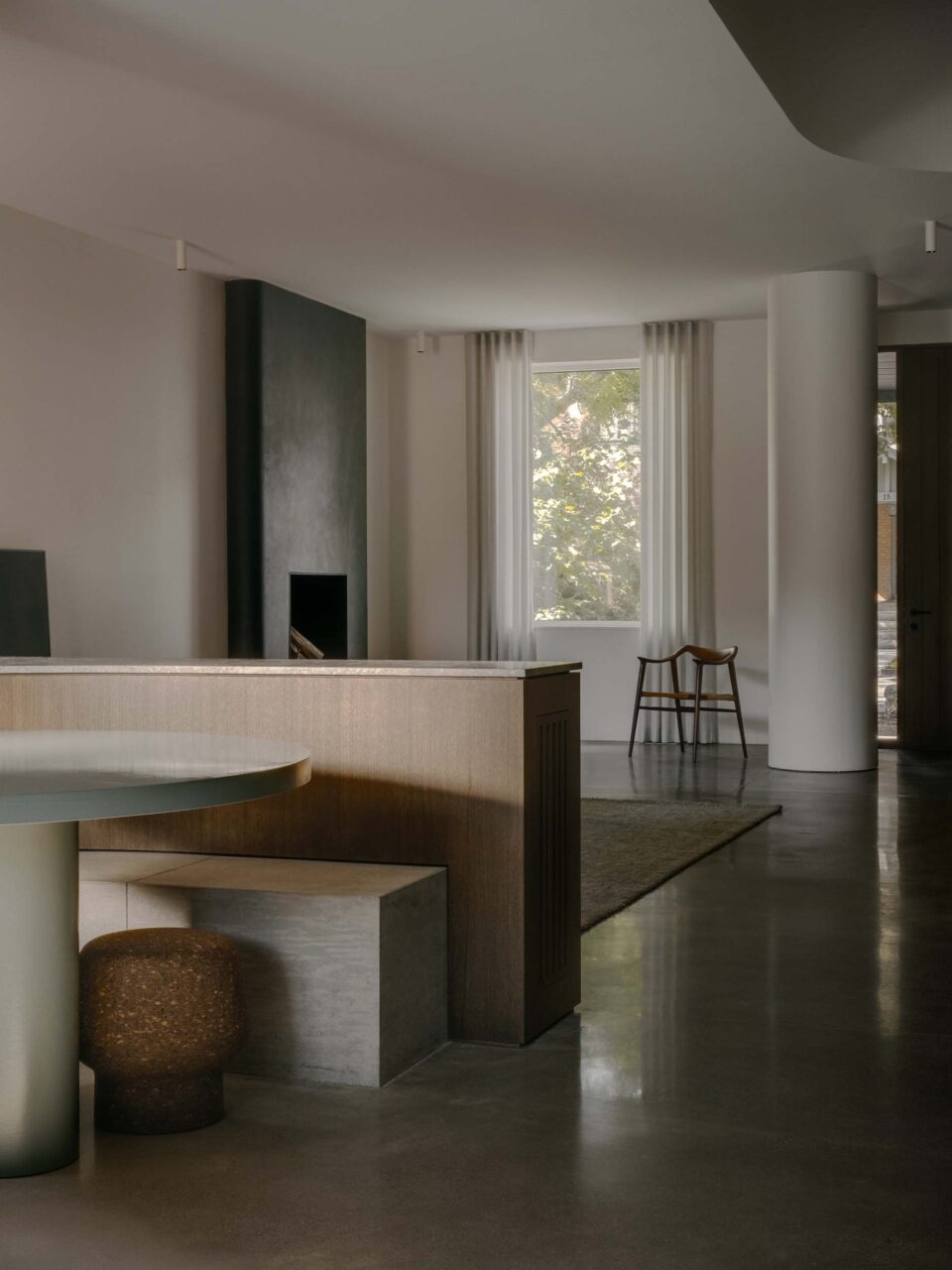 living room into kitchen