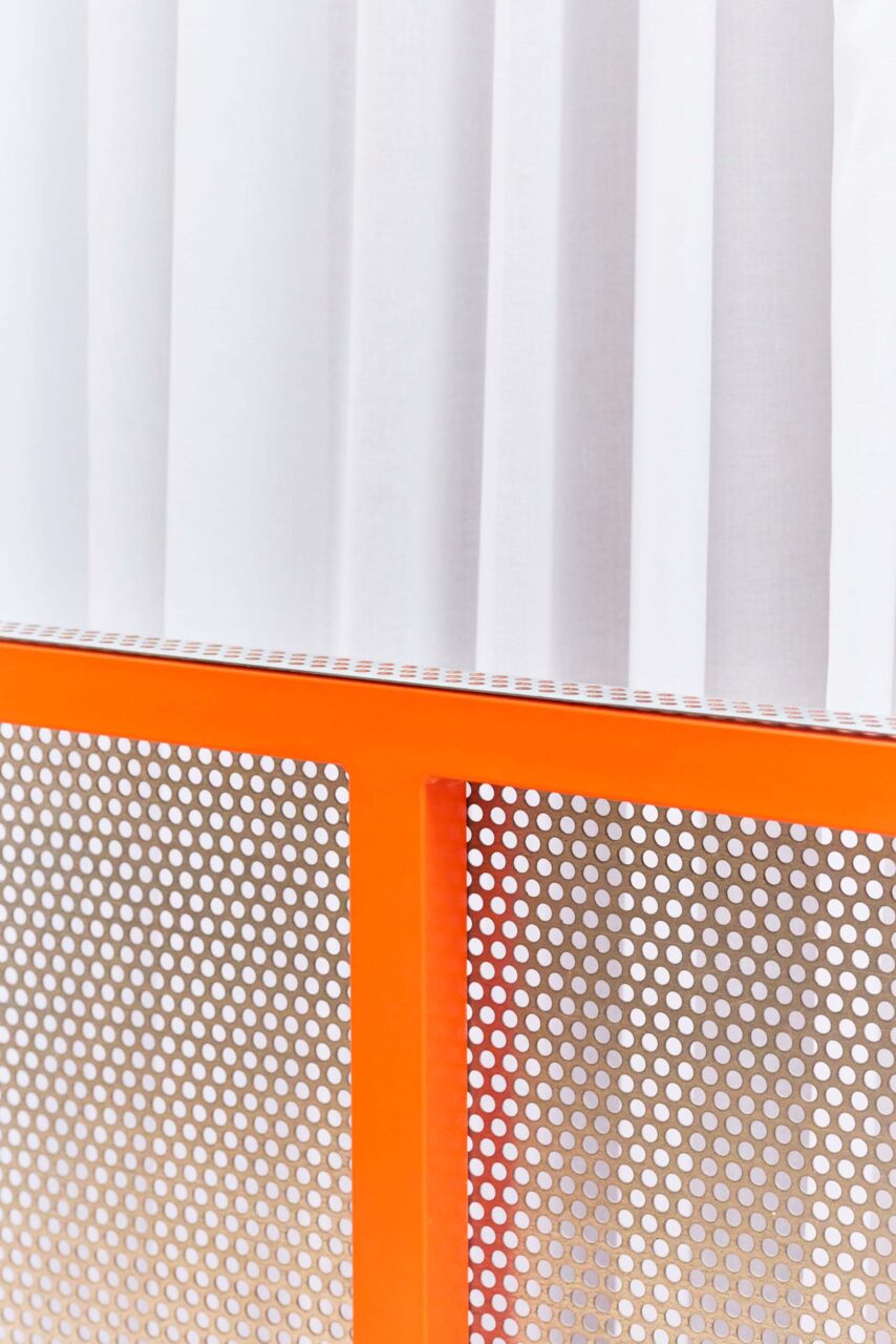 orange metal and curtain
