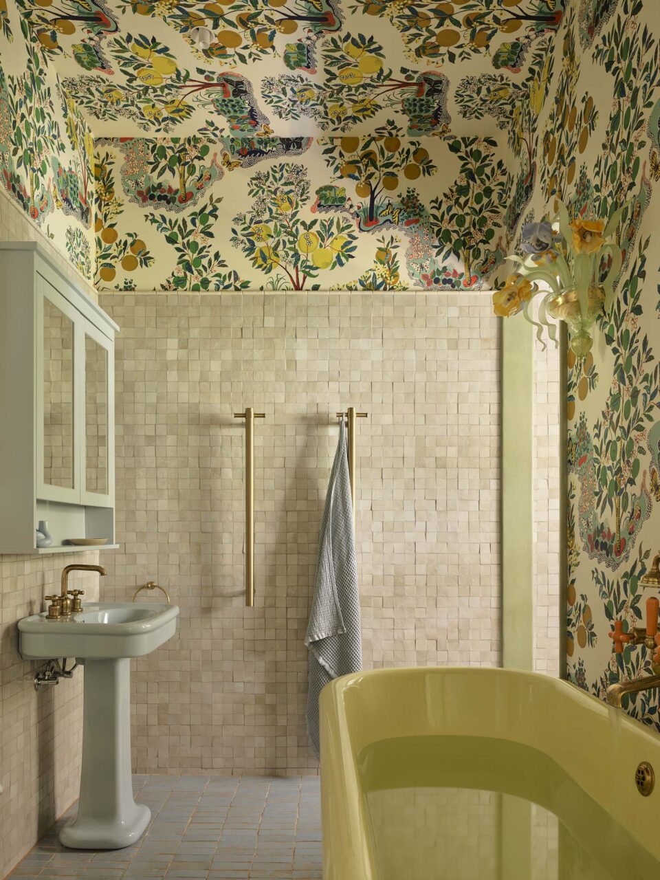 yellow and floral bathroom