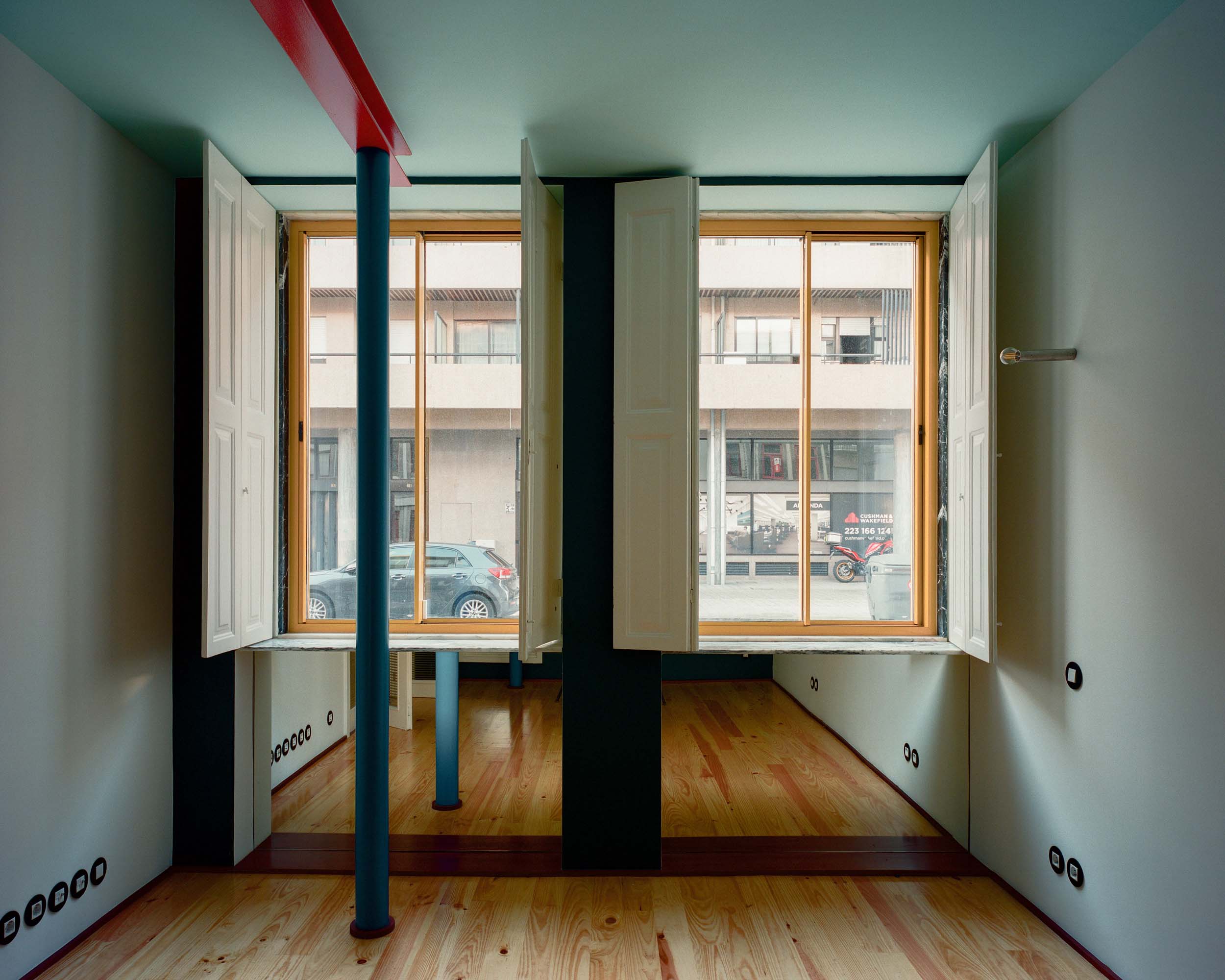 pole in front of window