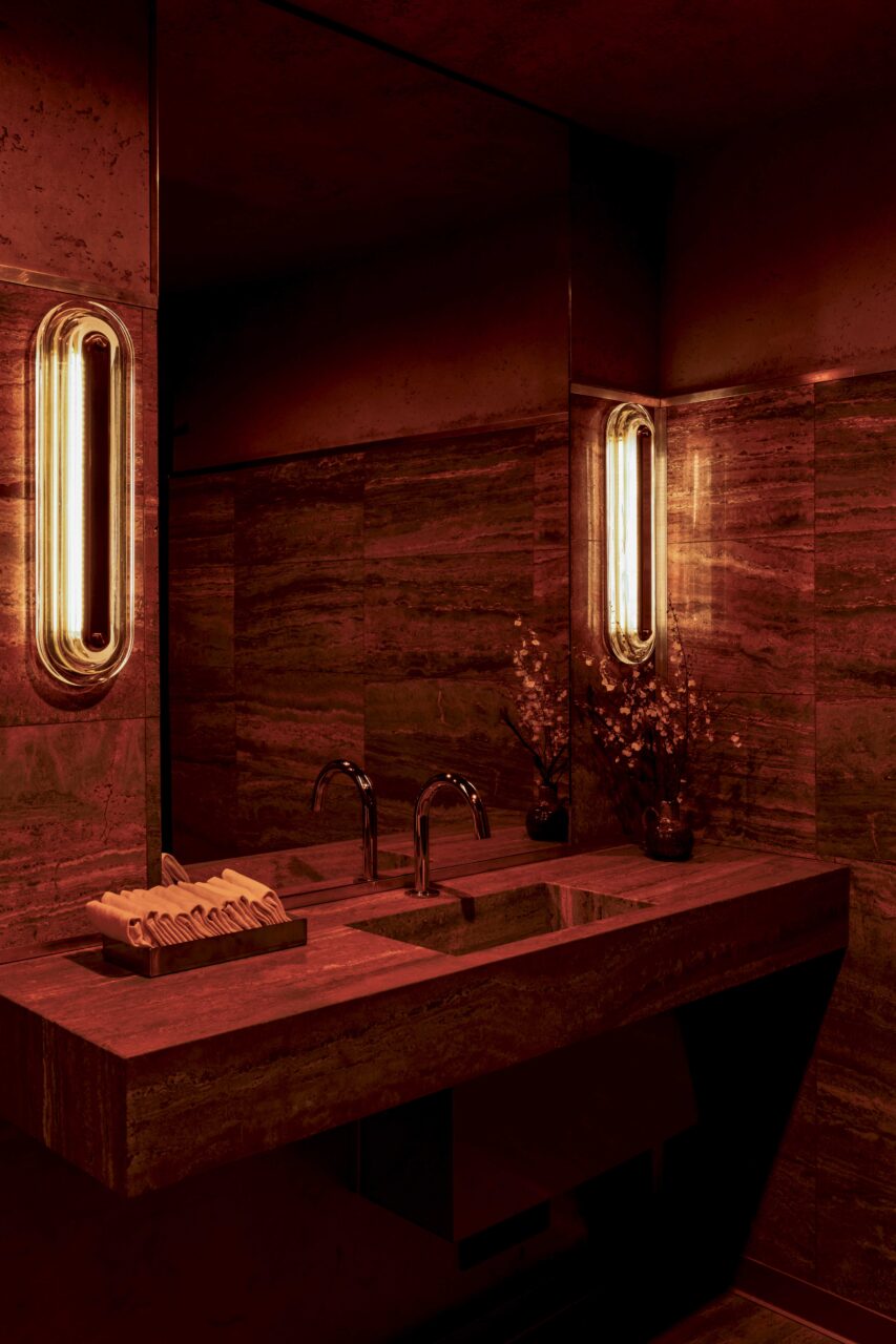 red bathroom
