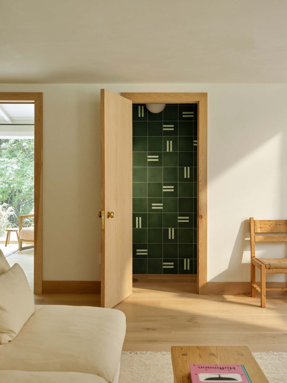 green tiled room